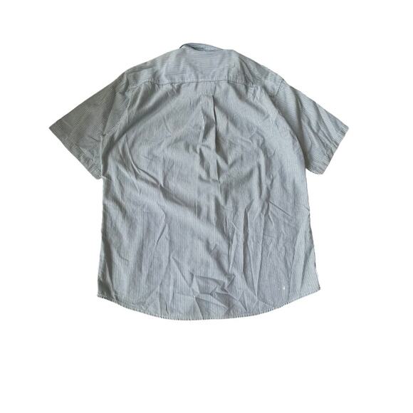 Vintage 1990s Woolrich Button Down Shirt Short Sleeve Stripe Blue Green Men L - Picture 10 of 11